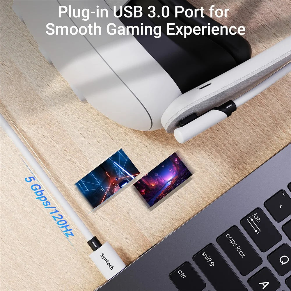 SYNTECH M32C1-5 5M VR Headset Charging Cable for Meta Quest 3S / 3 / 2 Fast Charging Cord 18W USB 3.0 - White - 7