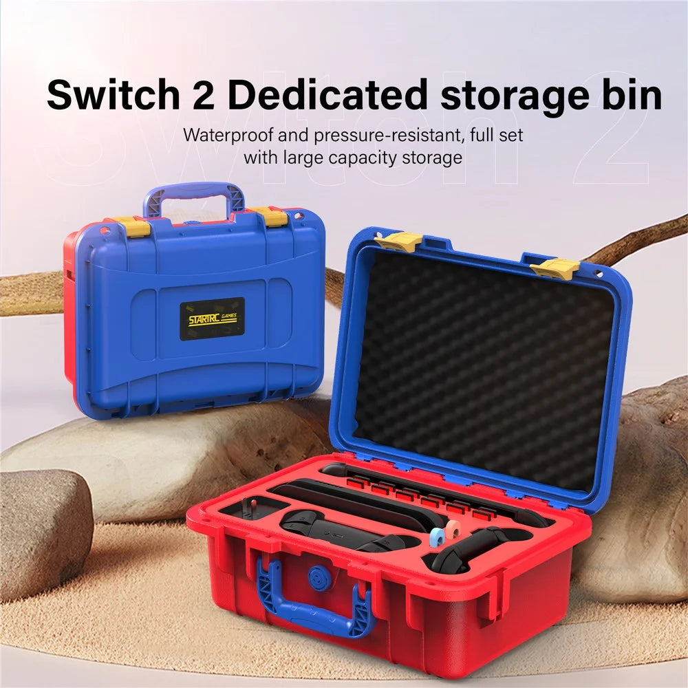 STARTRC GAMES For Nintendo Switch 2 Storage Case ABS Waterproof Portable Carrying Box with Shoulder Strap - Orange  /  Blue - 3