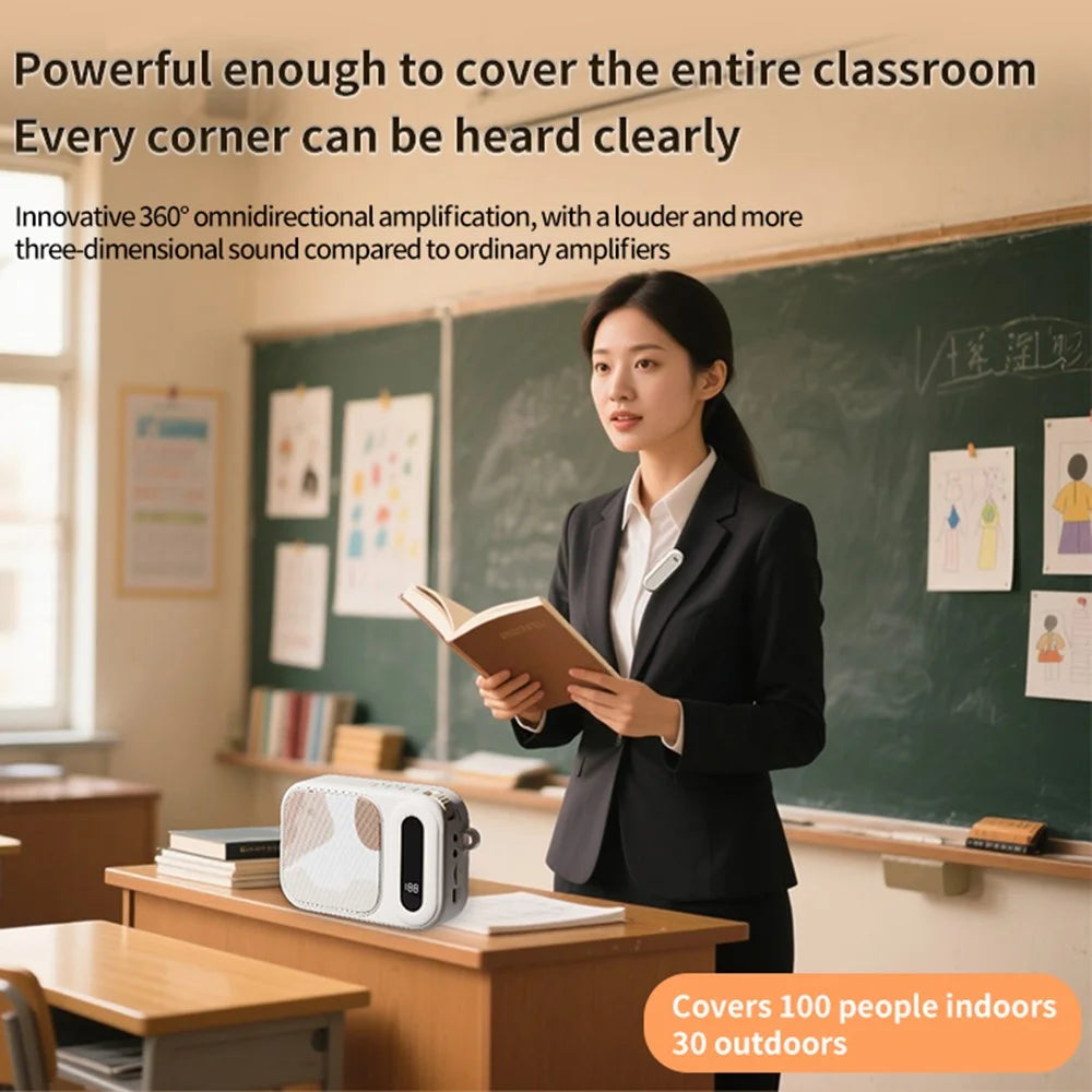 WK-01 Wireless Lavalier Microphone Bluetooth-Compatible Speaker Sound Amplifier for Teachers Meetings Performances - White - 3