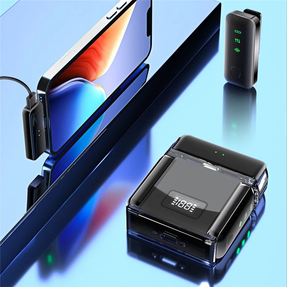 S51 Wireless Lavalier Microphone with Digital Display Charging Case AI Noise Reduction Clip On Mic, 2 Mic + 2 Receiver - 3