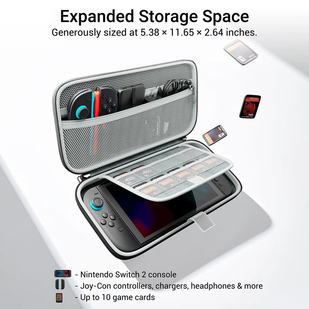 SYNTECH For Nintendo Switch 2 Carrying Case Game Cards Organizer Hard Shell Travel Storage Bag - Black - 5