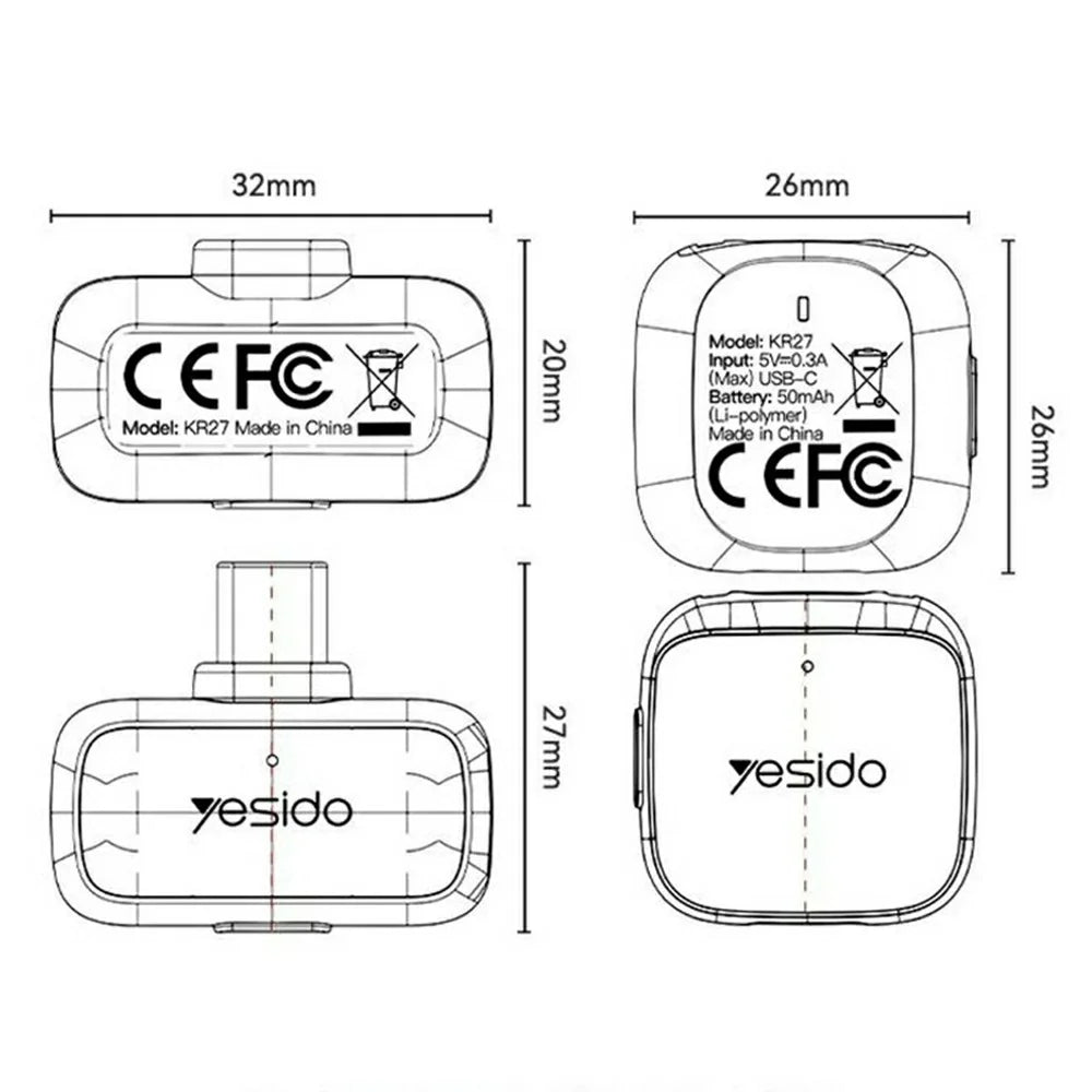YESIDO KR27 Type-C Plug Dual Mode 2.4GHz Wireless Lavalier Microphone, 1 Transmitter + 1 Receiver - Black - 7