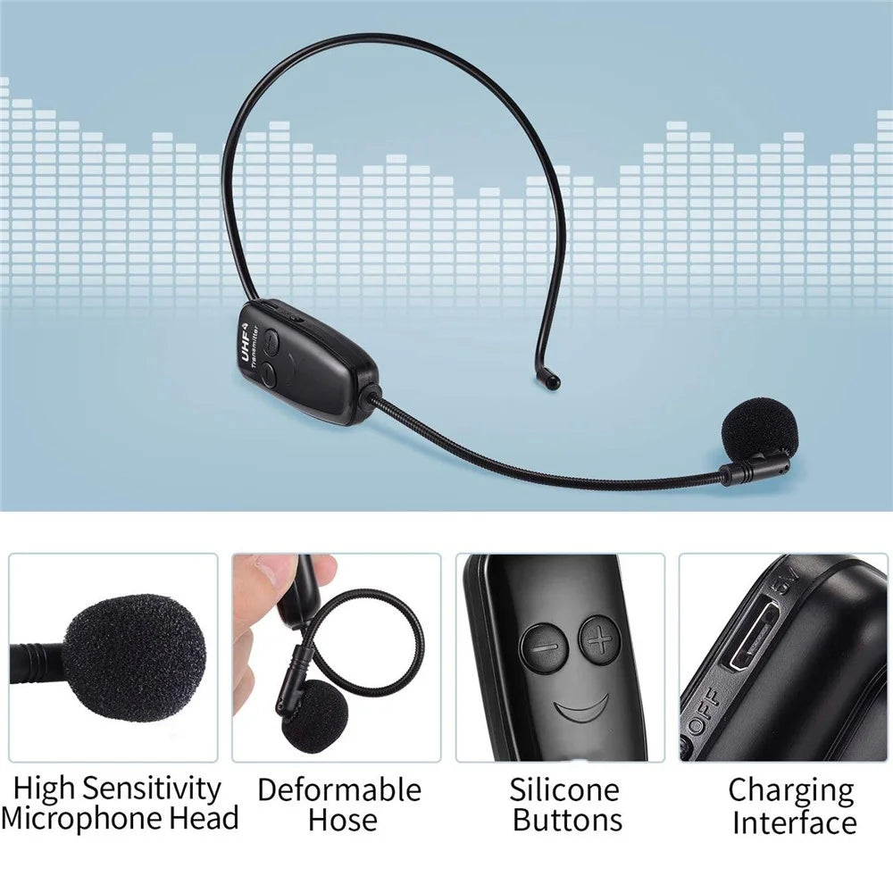 U12A Head-mounted UHF Wireless Microphone Headset Voice Amplifier Mic Speaker for Teaching Guide Lecture Meeting - 2