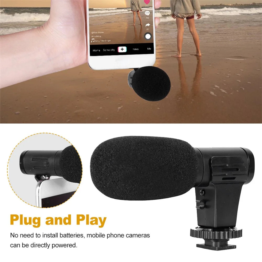 3.5mm External Stereo Condenser Microphone for DSLR Camera Vlog Interview Video Recording Microphone - 3