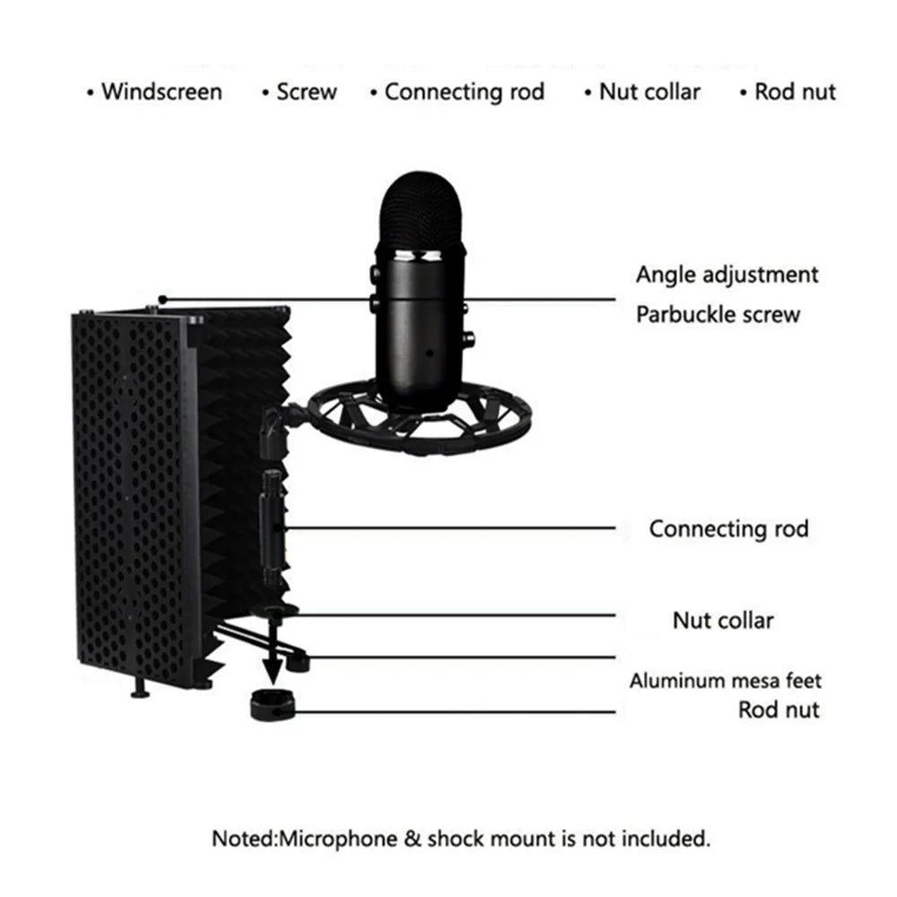 AQA S3 Microphone Isolation Shield High Density Absorbent Foam 3 Folding Panels Sound Shield Mic Recording Equipment - 3