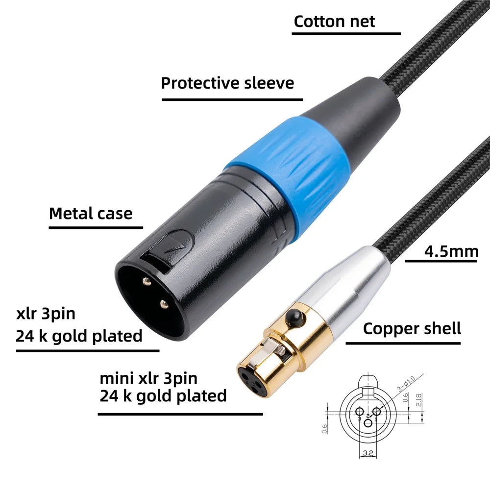 SA119GXK108BU 2m XLR Line Camera Video Assist Cord 24K Gold Plated Mini XLR Female to Male Connector Cable - 2
