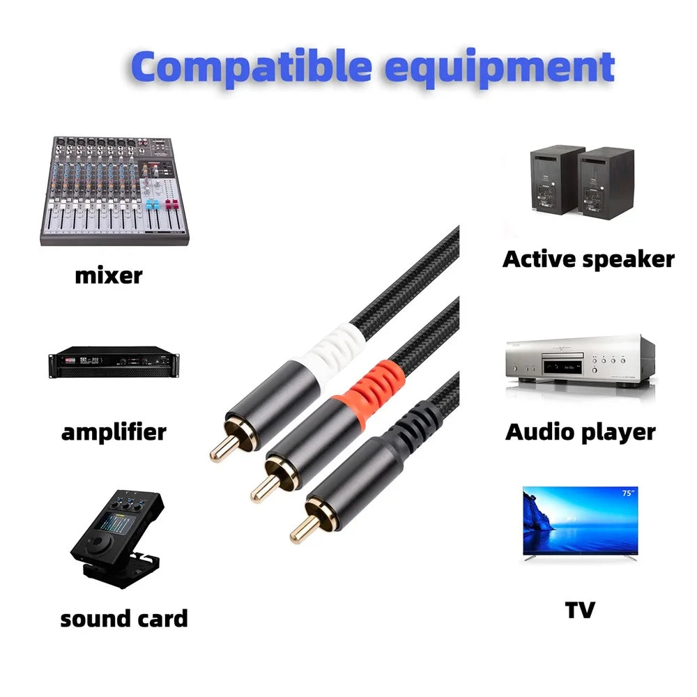 3704 3m RCA Male to Dual RCA Male Y-shape Splitter Cable Audio Connection Cord for Mixer Amplifier Sound Card - 3