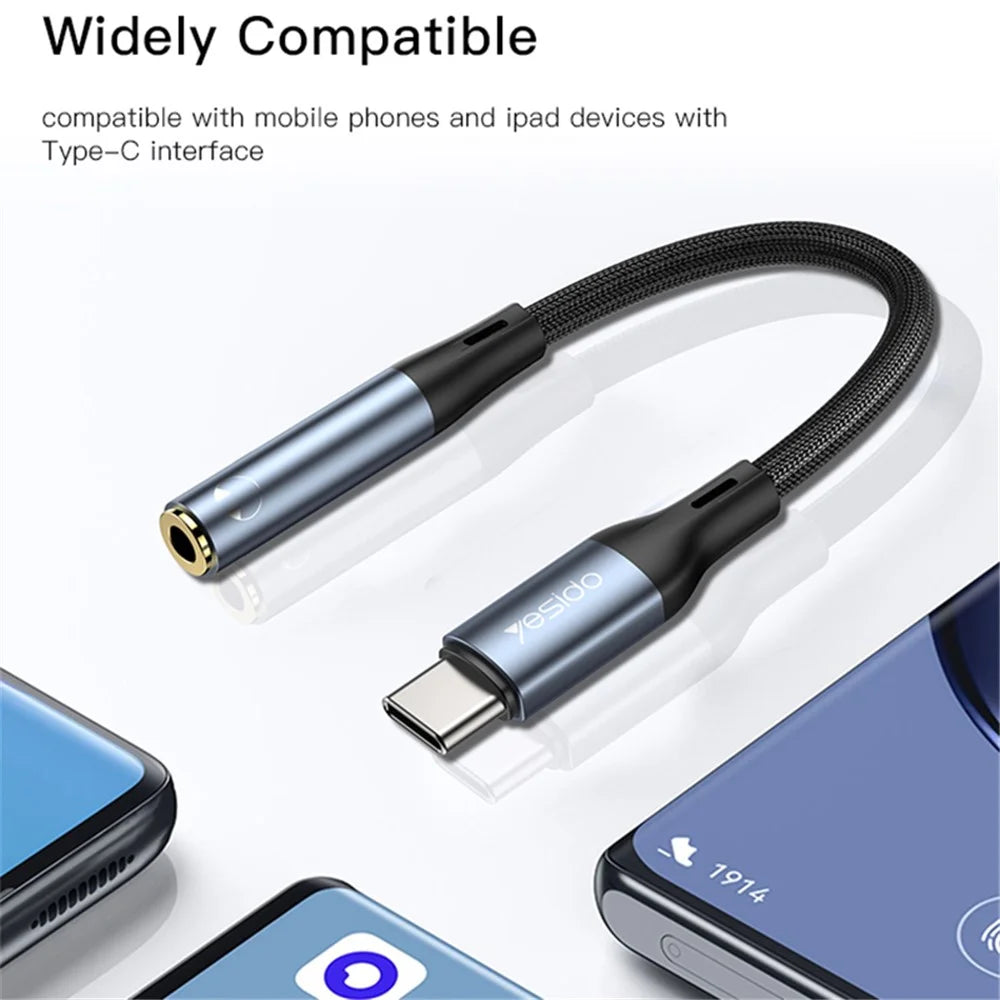 YESIDO YAU38 15CM Type-C Male to 3.5mm Female AUX Cable Audio Adapter Cord USB-C to Aux Headphone Connector Line - 2