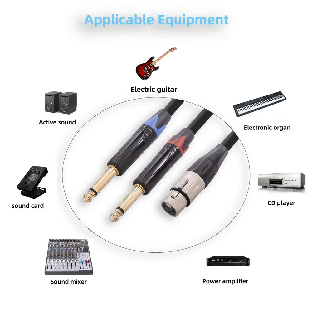 1 / 4 Inch TS AUX Adapter Splitter Cord XLR Female 3-Pin to Dual 6.35mm Male Audio Cable Converter Wire, 3m - 6