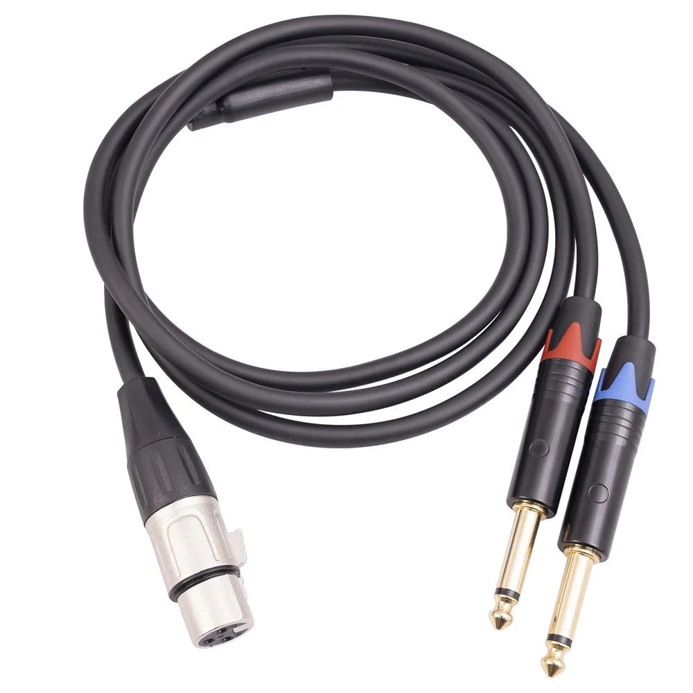 XLR Female 3-Pin to Dual 6.35mm Male Audio Cable 1 / 4 Inch TS AUX Adapter Splitter Cord Converter Wire, 1m - 2