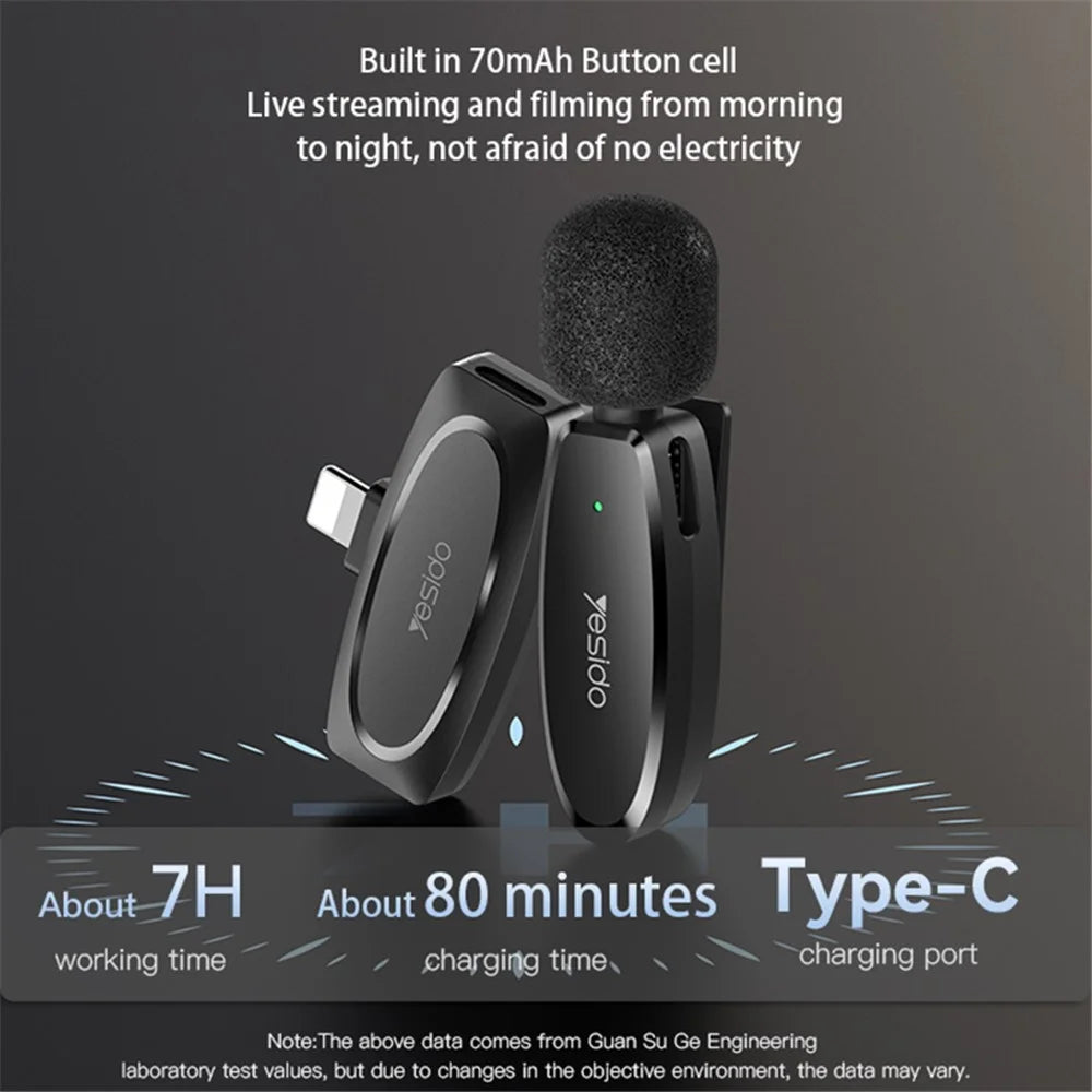 YESIDO KR15 Low Latency Wireless Lavalier Microphone iP / Type-C / 3.5mm Receiver + 2 Transmitter Mic Set - 6