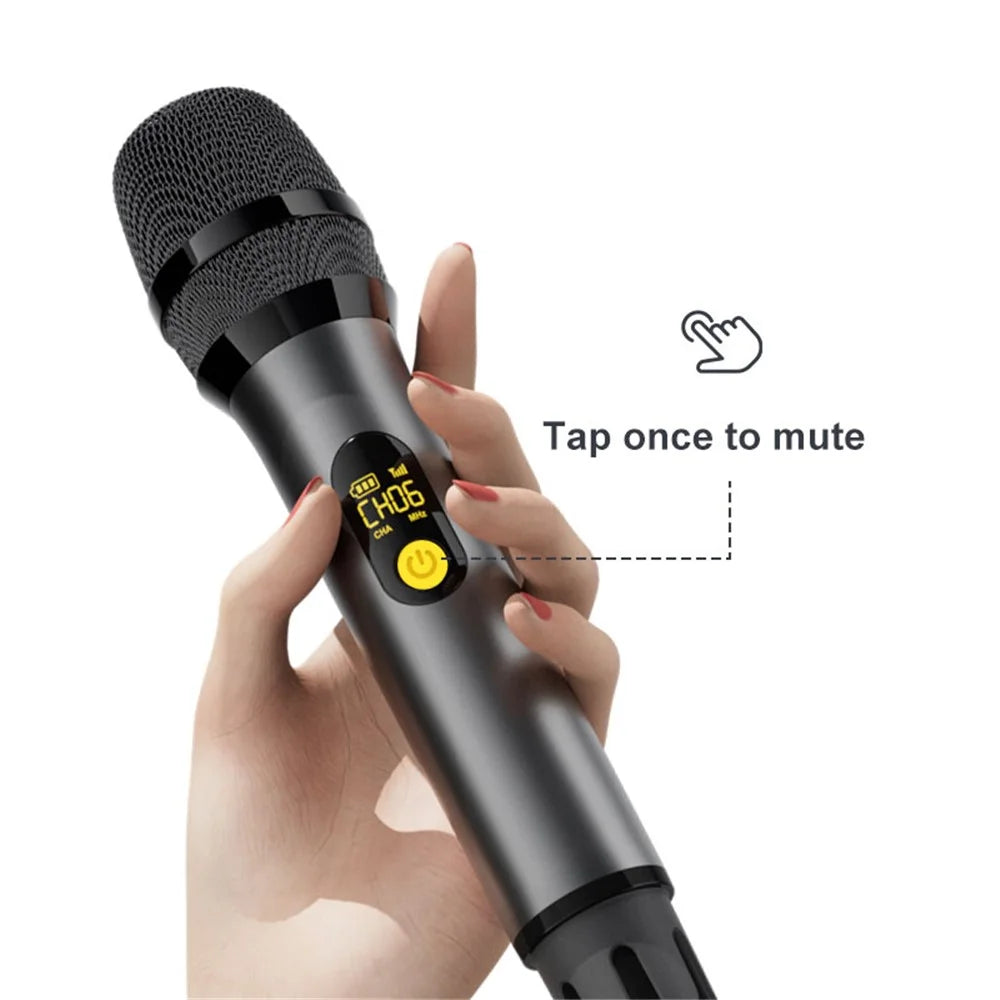H21H Home Karaoke UHF Wireless Hand-Held Microphone, 2 Mic + 1 Receiver - Grey - 3