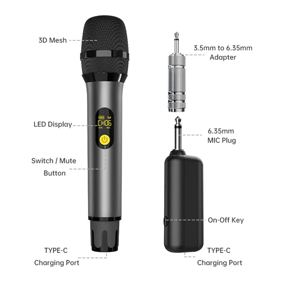 H21H Singing Family KTV UHF Wireless Hand-Held Microphone Performance Live Streaming Mic, 1 Mic + 1 Receiver - Grey - 2