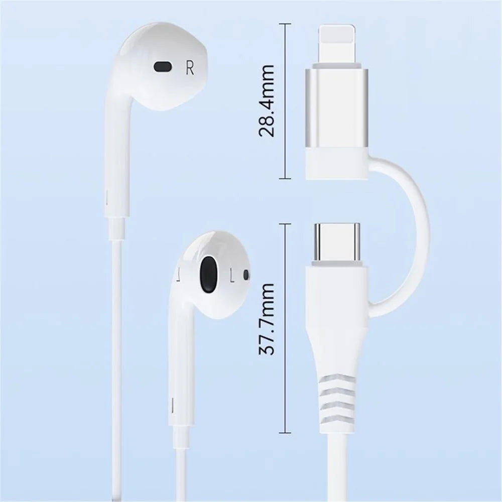 Type-C / 8-Pin 2-in-1 Wired Earphone Digital Chip Stereo Wire Control Phone Music Headset - 7