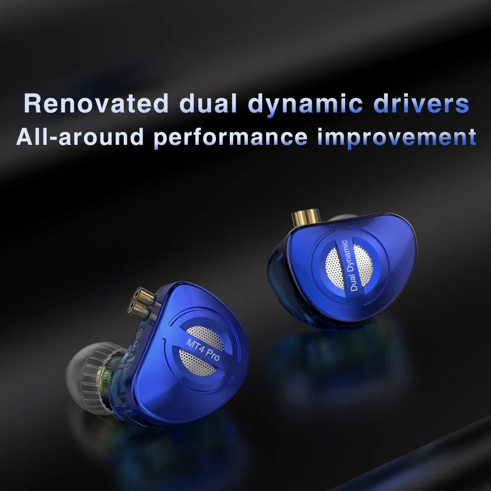 TRN MT4 PRO Detachable 3.5mm Wired In-Ear Earphone Dual Dynamic Driver HiFi Monitor Headphone with Mic - Blue - 2