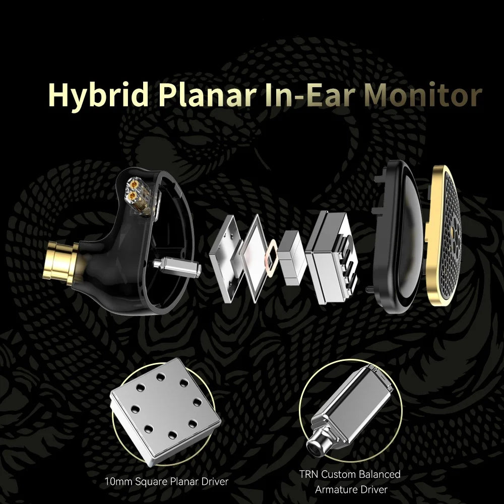 TRN Xuanwu Detachable 3.5mm Wired In-Ear Earphone 10mm Square Planar Driver HiFi Headset with Mic - 5