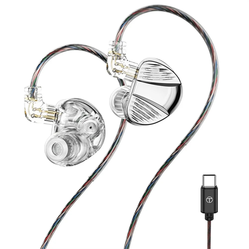 TRN V10 Pro Type-C Detachable Wired In-Ear Earphone HiFi Music Gaming Headset with Mic - Silver - 1