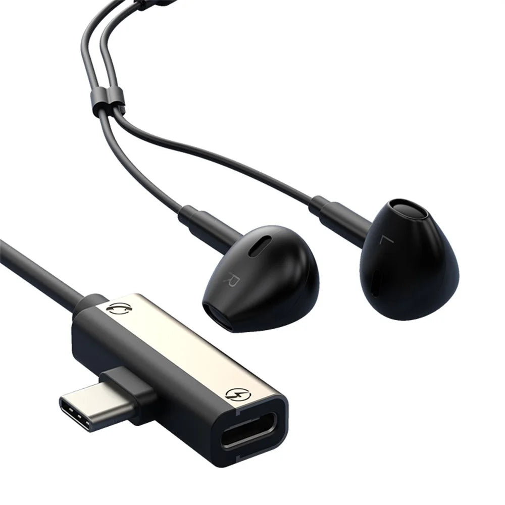 Type-C Wired Digital Earphones PD Charging Voice Call Line Control Singing Recording Headset - Gold - 1