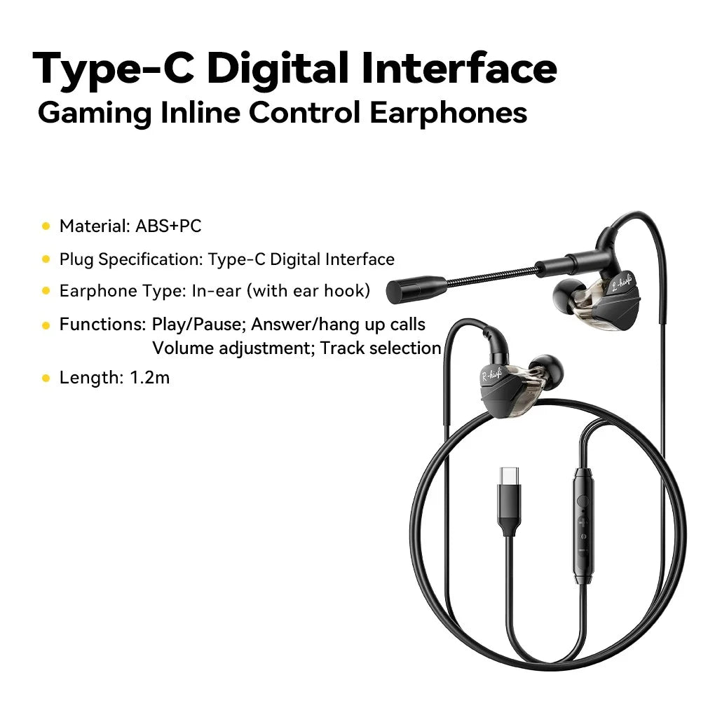 ESSAGER G62 Wired Gaming Earphones Type-C Digital Interface Game Headset with Microphone / Inline Control - 2