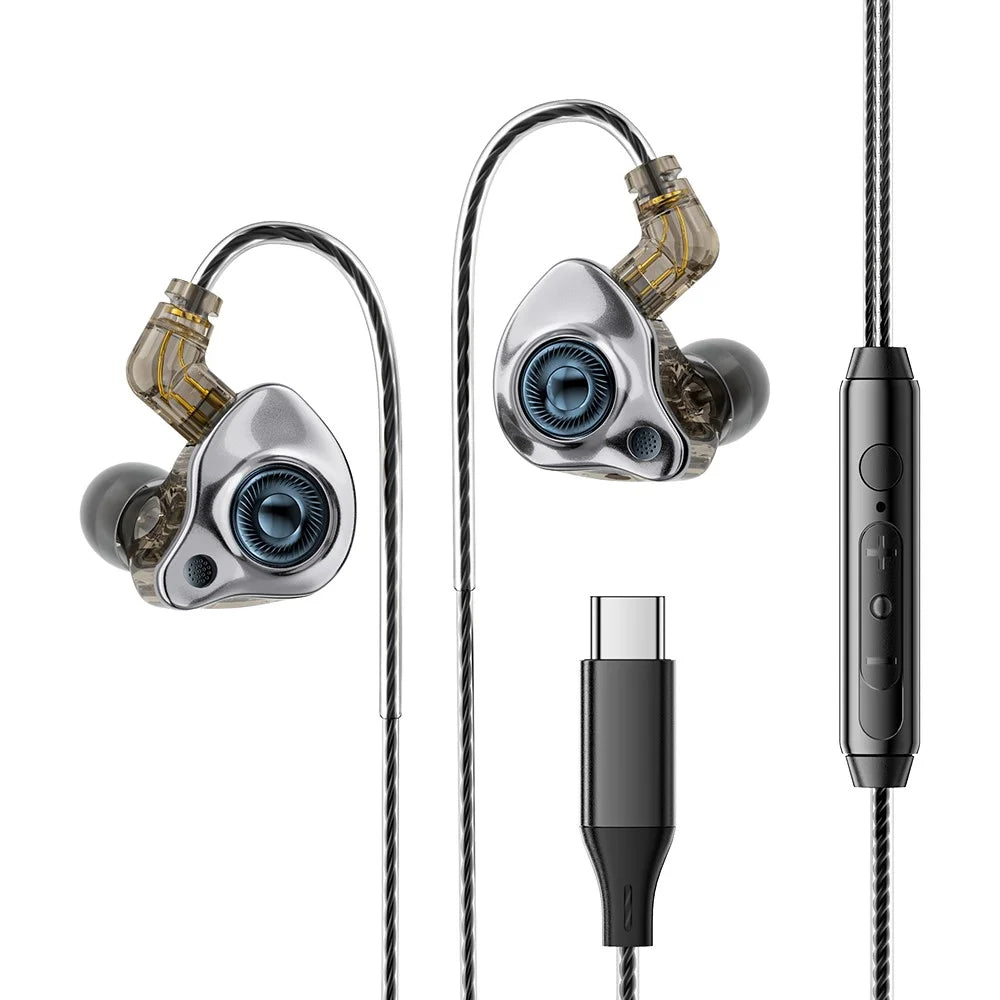 ESSAGER Type C Detachable Wired Earphones In-Ear Gaming Headphones Built-in Microphone, 1.2m - Black - 2