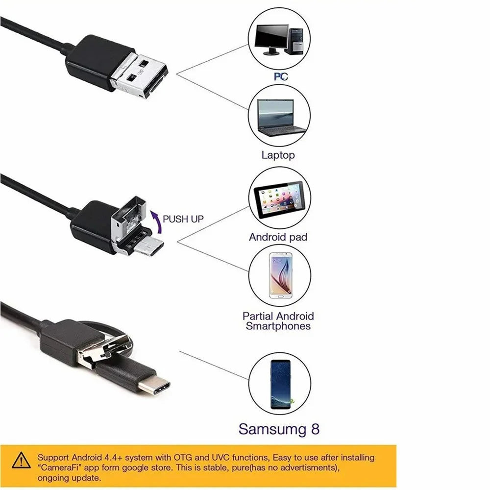 3.5m Hard Wire 3-in-1 Micro USB Endoscope Type-C 7mm Camera USB Cell Phone Endoscope Waterproof Borescope - 5
