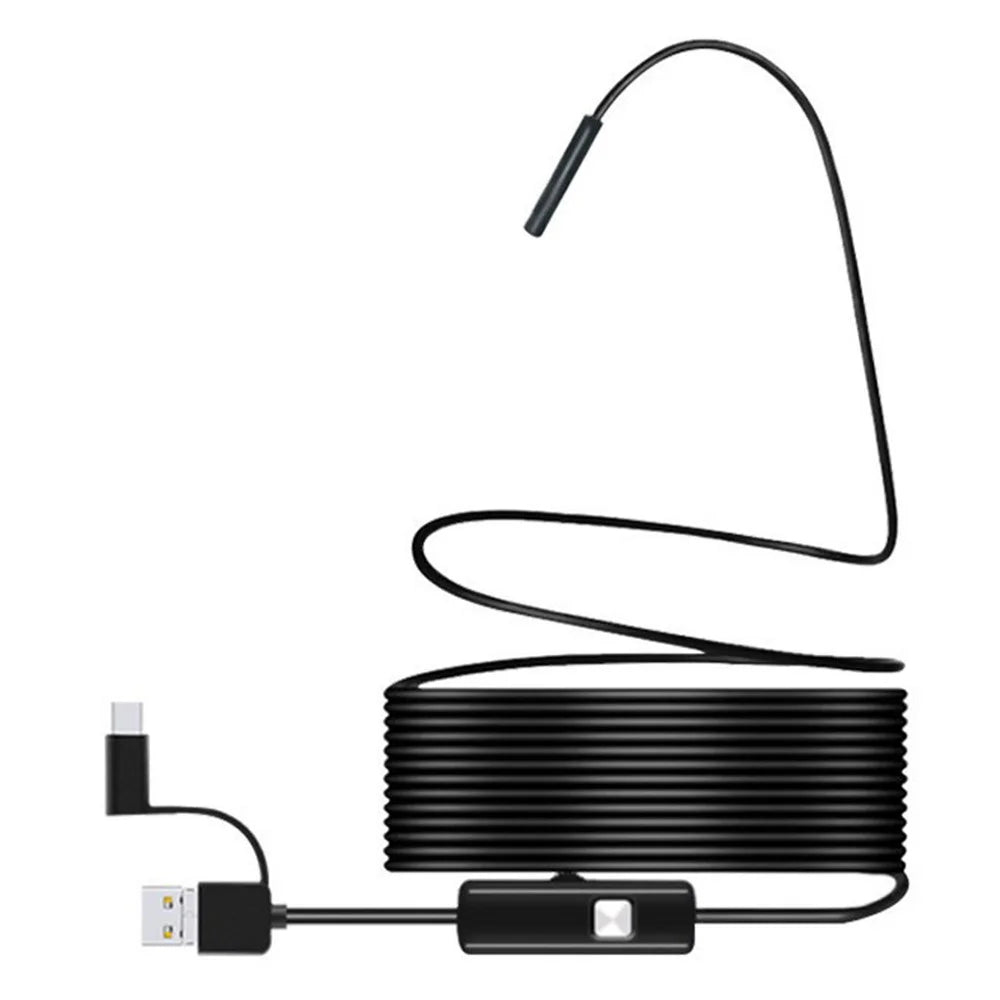 5m Flexible Wire Type-C+USB+Micro USB Endoscope 7mm Camera Industrial Borescope for OTG Phone, Tablet - 1