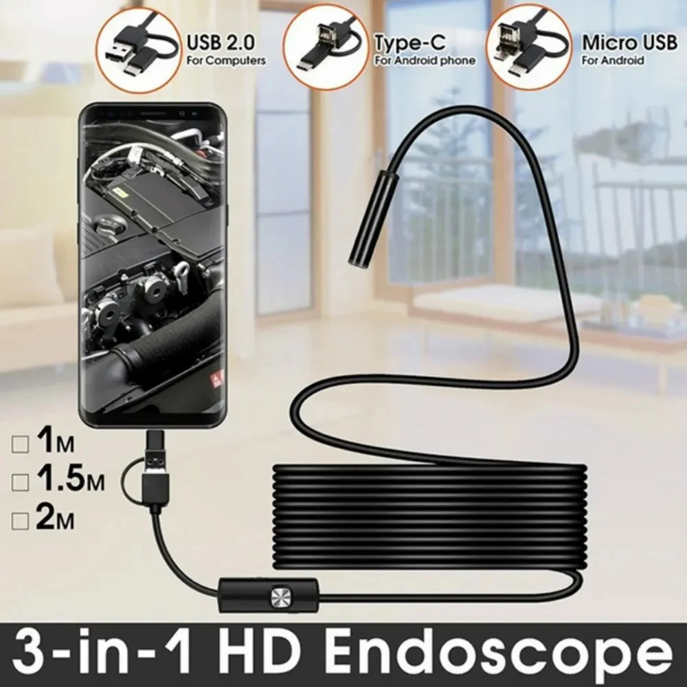 5m Flexible Wire Type-C+USB+Micro USB Endoscope 7mm Camera Industrial Borescope for OTG Phone, Tablet - 3