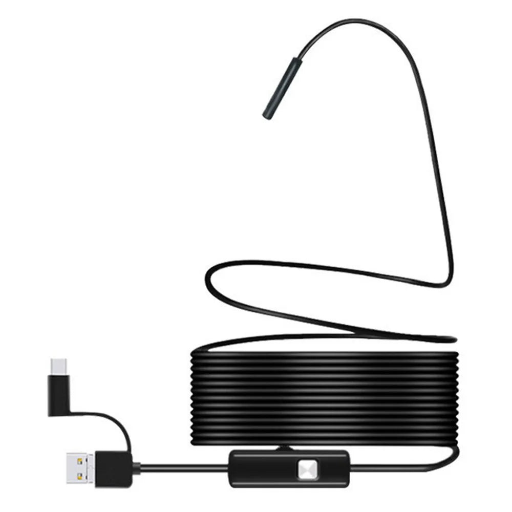 5m Hard Wire Waterproof Endoscope HD 7mm Camera Industrial Borescope for Type-C+USB+Micro USB Phones - 1