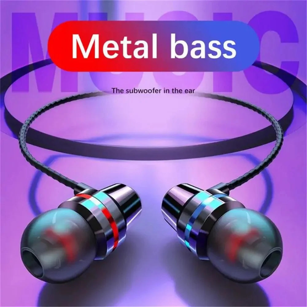 3.5mm In-Ear Metal Bass Sound Earbud Music Headphone with Wired Volume Control - Black - 3