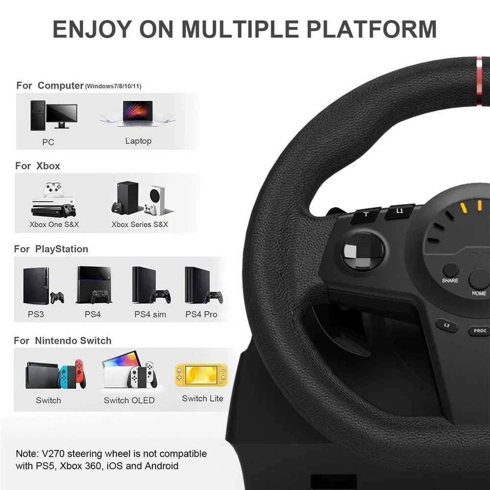 TOPWOLF HS-GT100 Car Steering Wheel Simulation Racing Game Controller + 2 Pedals for Nintendo Switch / Xbox / PS4 / PC - 6