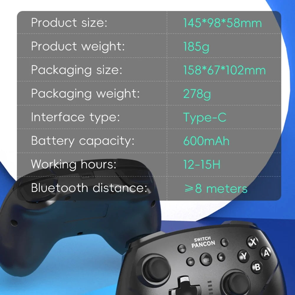 DATA FROG Bluetooth-compatible Gamepad 6-Axis Gyro Sensor Turbo Game Controller for Nintendo Switch / PC / Android Phone - Black - 7
