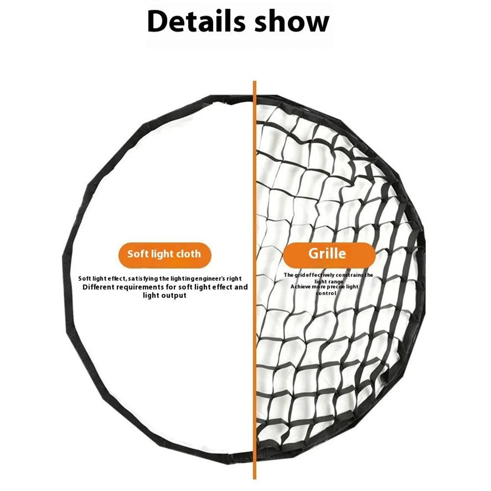 120cm Deep Parabolic Softbox with Grille Quick Release Bowens Mount Photography Umbrella for Studio Lighting - 7