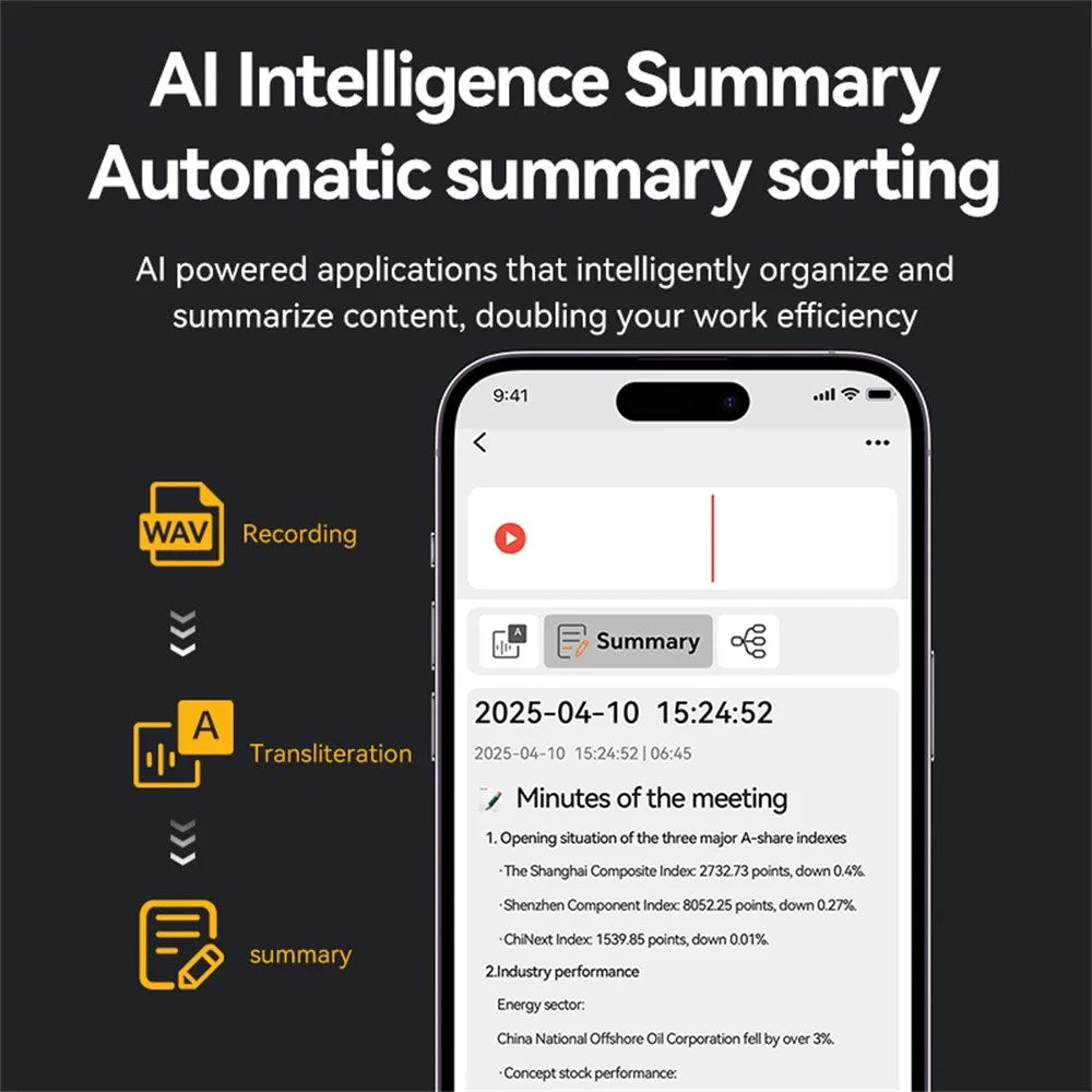 A3 32GB AI Voice Recorder ChatGPT Smart Transcription Real-Time Speech to Text Instant Translation Device, Switch + Reset Key - 5