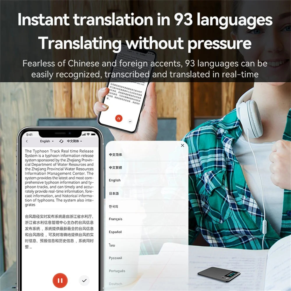 A3P 64GB AI Voice Recorder with Screen Smart Translation Voice Recorder APP Control - 6
