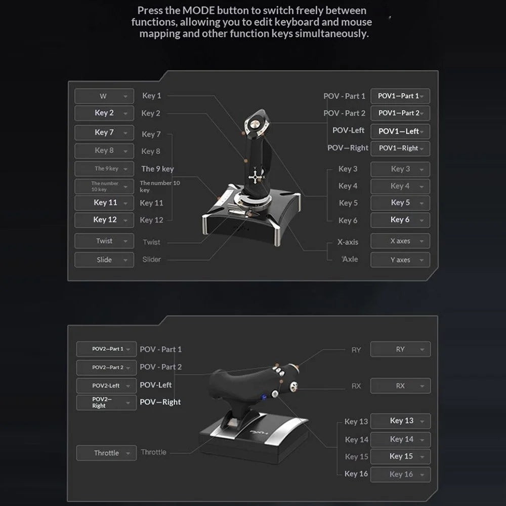 PXN 2119 PRO Flight Simulator Controller Joystick Throttle Set for PC Windows 10 Xbox One PS4 - Black - 3