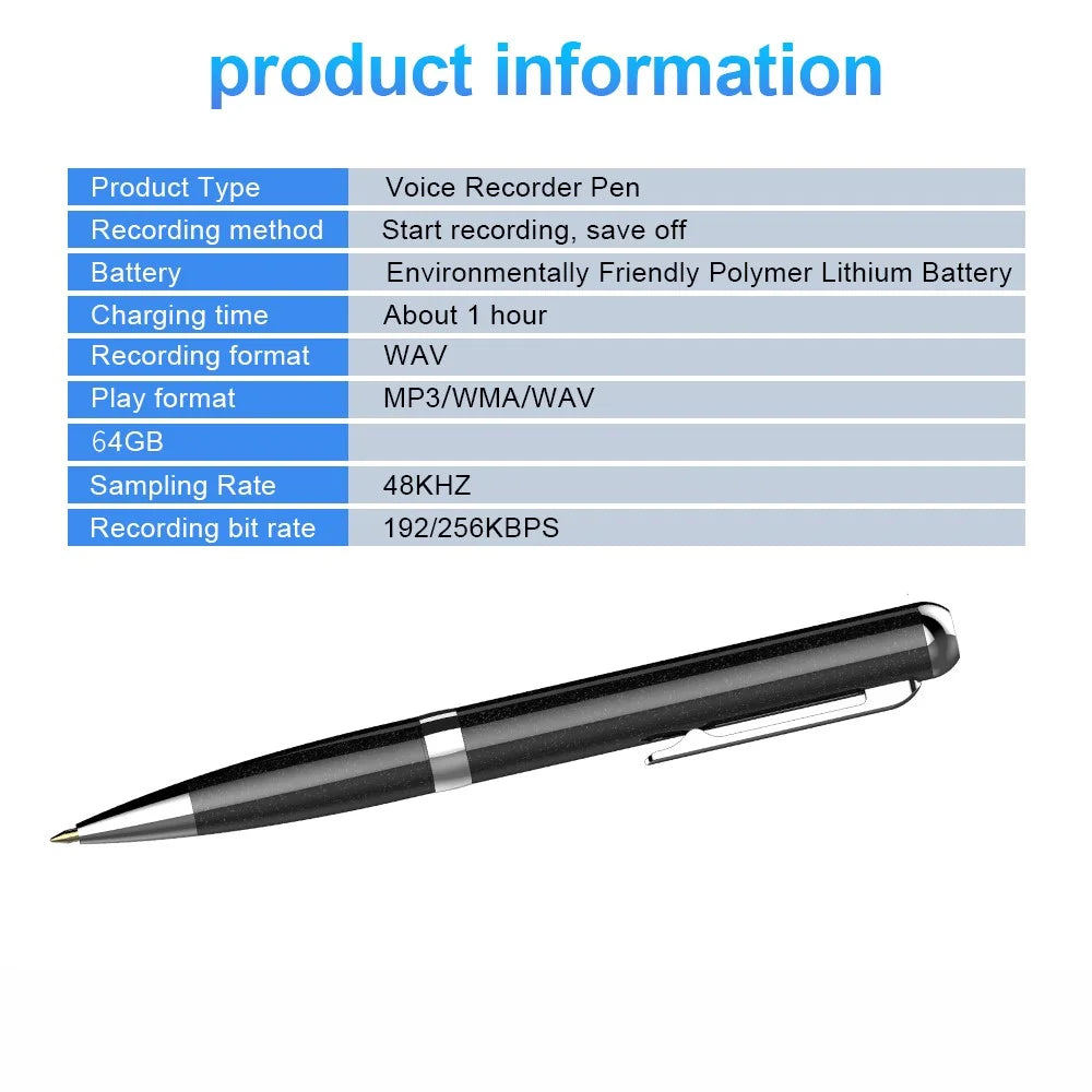 Q96 64GB Audio Recording Dictaphone Voice-activated Recording Writeable Digital Voice Recorder Pen - 7