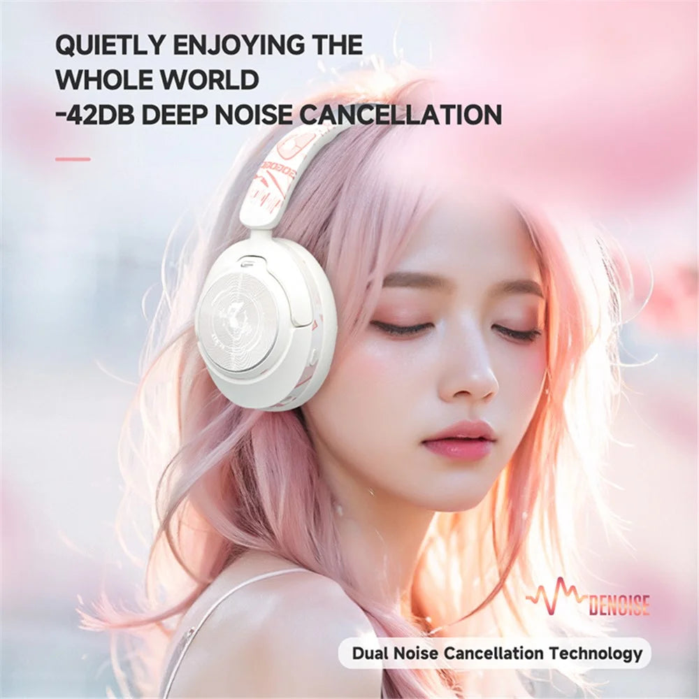 GT1 Bluetooth-compatible 5.4 Wireless Headset ANC Noise Reduction Gaming Headphones - Pink - 5
