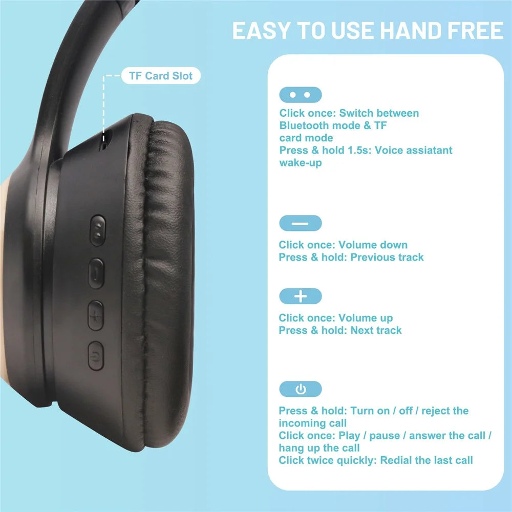 AKZ-06 Cartoon Animal Foldable Over-Ear Bluetooth-compatible Headphones Low Latency Gaming Headset - Black - 6