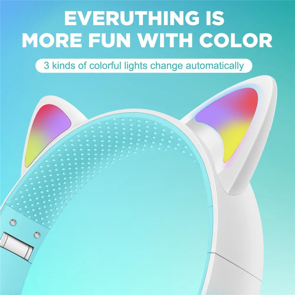AKZ-02 Color Light Cat Ear Wireless Bluetooth-compatible Headphone Heavy Bass E-Sport Head-Mounted Headset - Gradient Sky Blue - 3