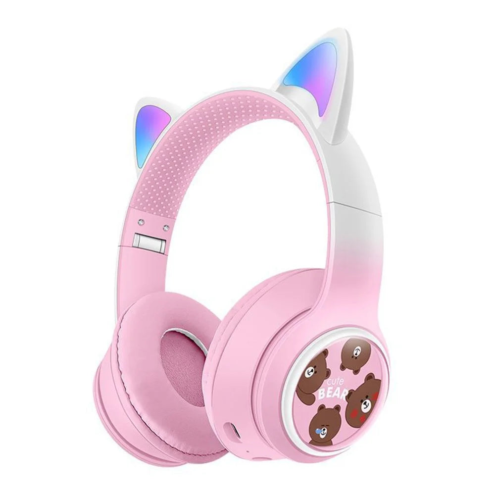 AKZ AKZ-02D Glowing Cat Ear Headphone Bluetooth-Compatible Wireless Deep Bass Gaming Headset - Pink - 1