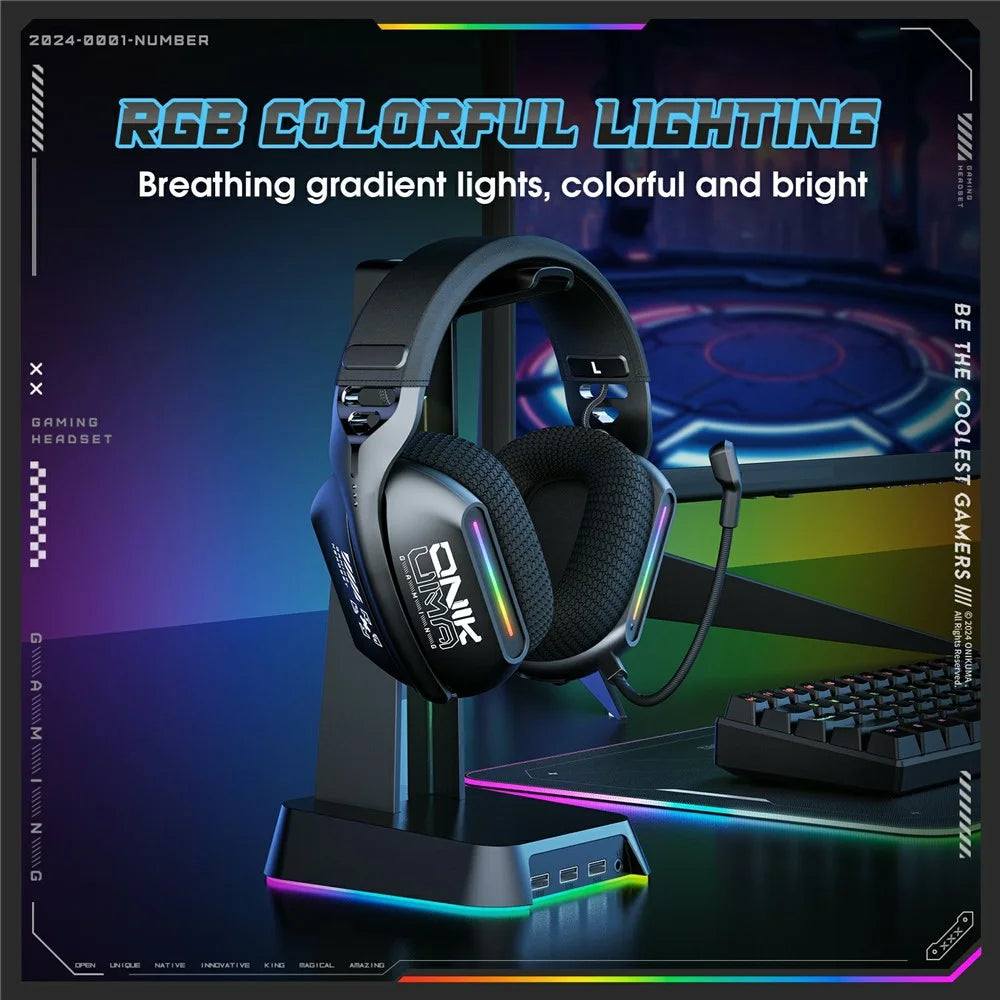 ONIKUMA GT808 Triple Mode Gaming Headset 60H Battery Life RGB Stereo Headphone for PC  /  PS5  /  Xbox - 4