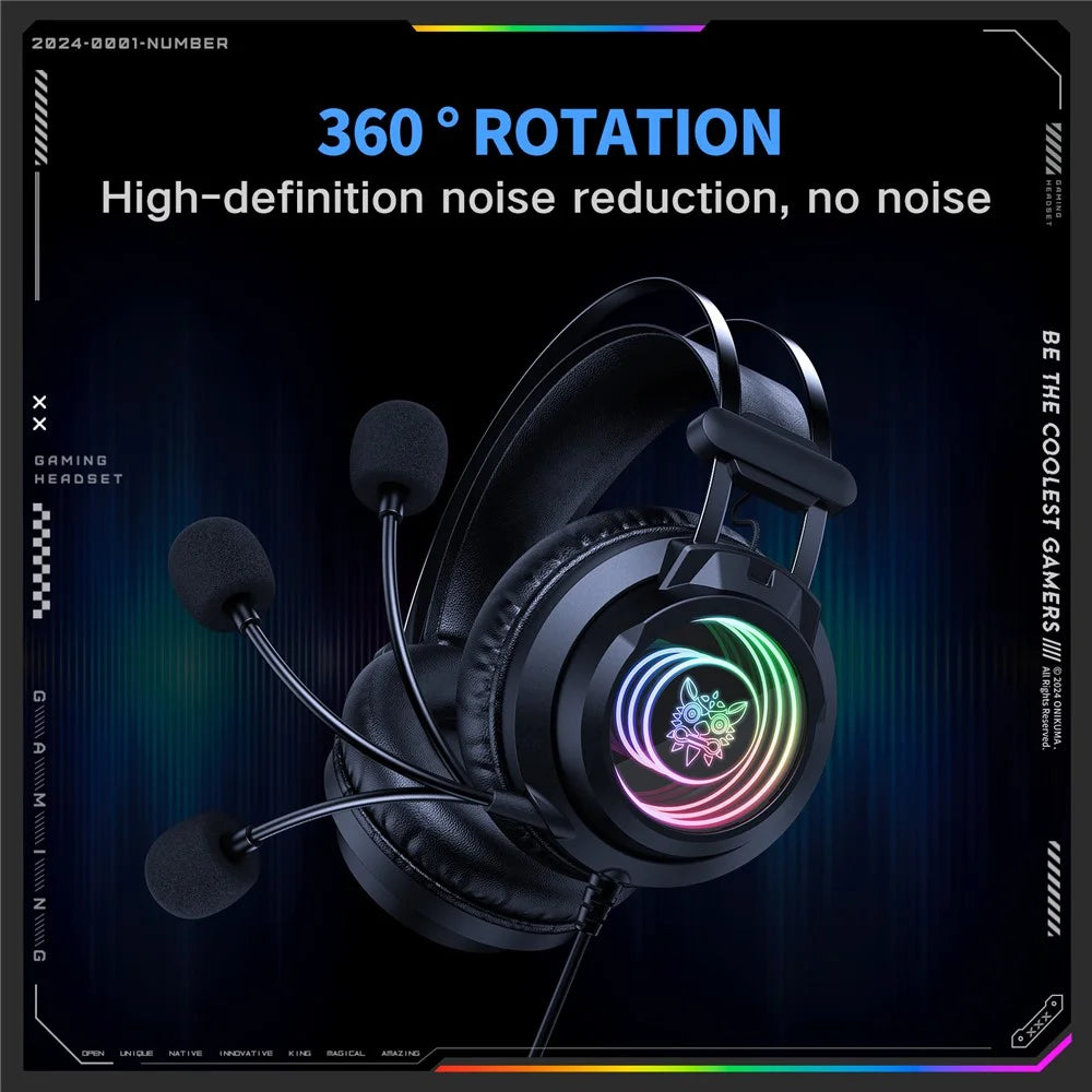 ONIKUMA X80 Gaming Over-Ear Headset 7.1 Surround Sound 50mm Drivers USB Wired Headphone for PC - 5