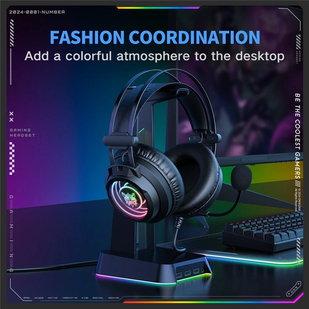 ONIKUMA X80 Gaming Over-Ear Headset 7.1 Surround Sound 50mm Drivers USB Wired Headphone for PC - 7