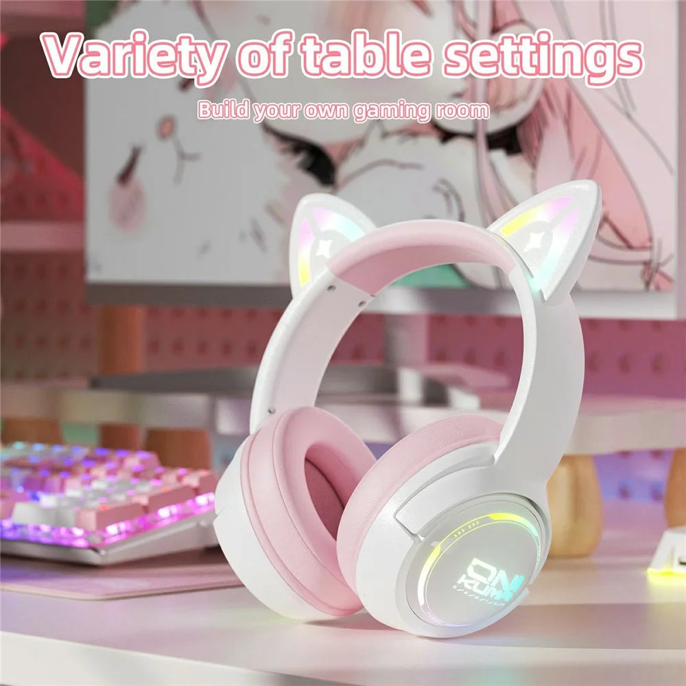 ONIKUMA GT838 Cat Ear Gaming Headset Triple Mode RGB Light Wireless Over-Ear Headphone with Mic - Pink - 7