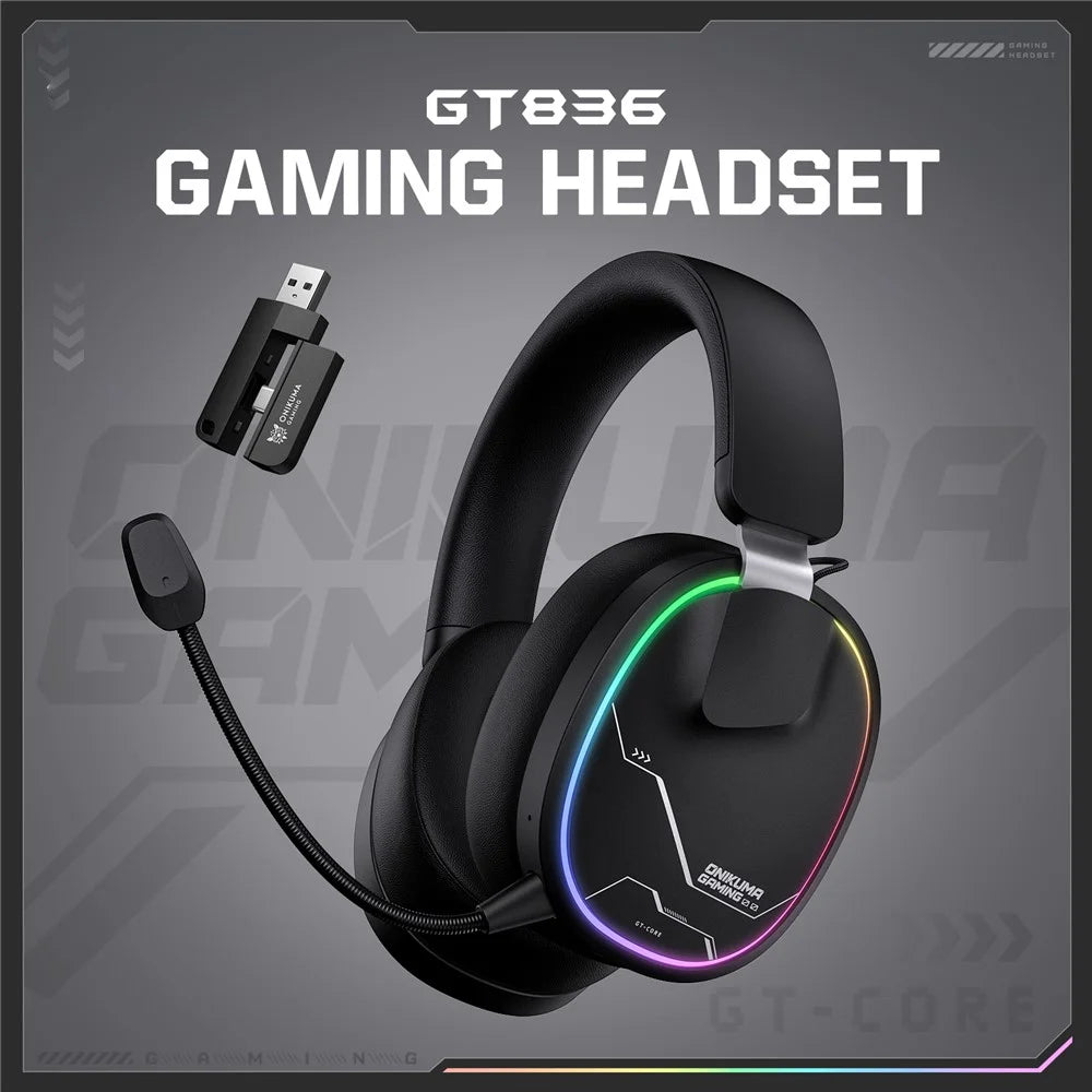 ONIKUMA GT836 Wireless Gaming Headset 4 Mode Bluetooth-Compatible Headphones with Noise Cancelling Microphone - Black - 2