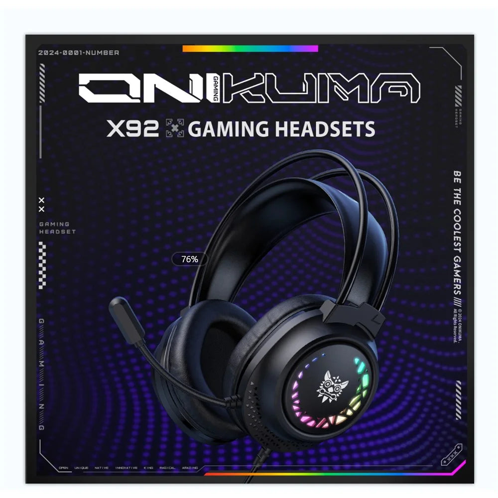 ONIKUMA X92 Gaming Headset RGB LED Wired Over Ear Headphones with Microphone For PC PS5 Gaming - Black - 2