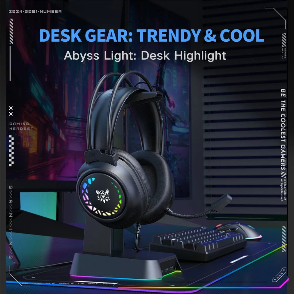 ONIKUMA X92 Gaming Headset RGB LED Wired Over Ear Headphones with Microphone For PC PS5 Gaming - Black - 6