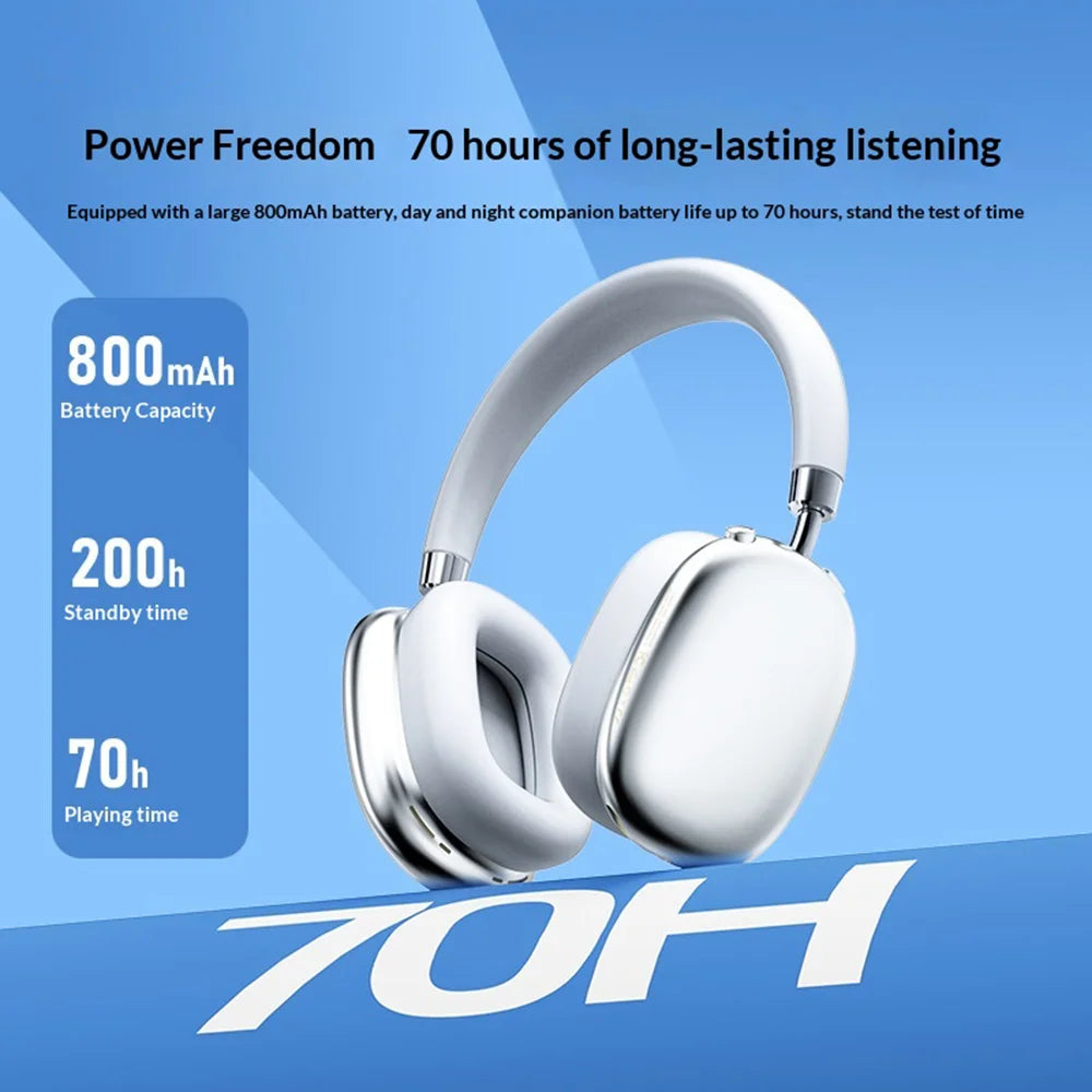 AZEADA Wireless Bluetooth-compatible Headphones 40mm Driver 70H Playtime 5.4 Metal Adjustable for Music - Black Wireless Over-Ear Headphones Az/Bh05 - 3