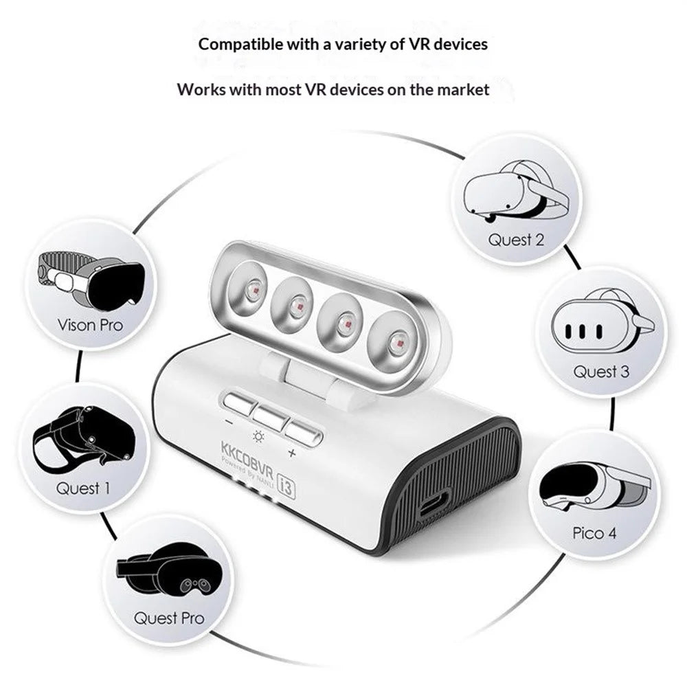KKCOBVR i3 IR Tracking Base Station for Meta Quest 3  /  3S  /  Pro Infrared Enhancement Light 4-Level Brightness VR Accessory - Silver White - 6