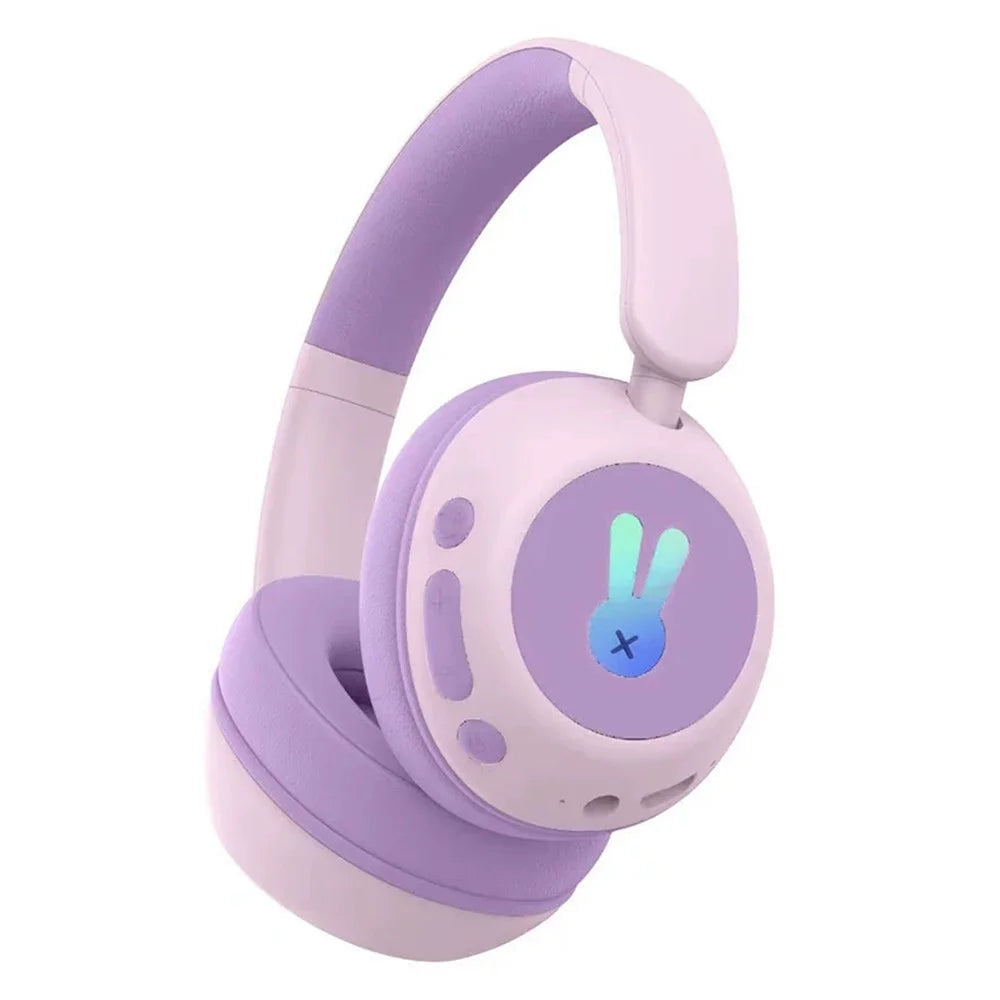 BT08C Children Wireless Over-Ear Headphones Bluetooth-compatible 6.0 Headset with RGB Light - Pink+Purple - 1